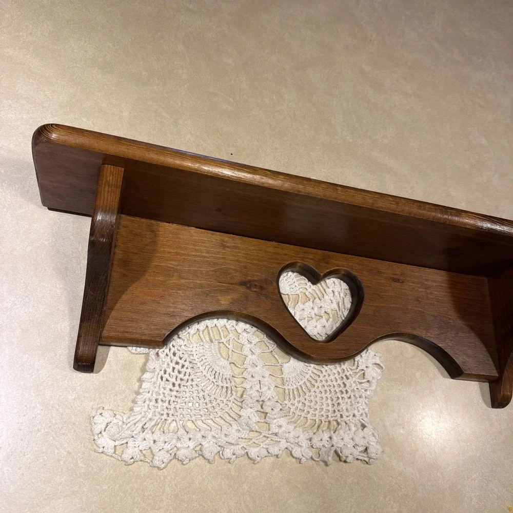 Wood Wall Shelf with Heart Cutout Brown Rustic Love Decorative Floating Shelf